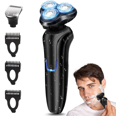 Electric Razor for Men,Electric Shavers for Men Cordless Rechargeable,4 in 1 Wet and Dry Rotary Facial Shaver Waterproof Portable Mens Razor for Shaving with Beard Trimmer Husband Father Gift