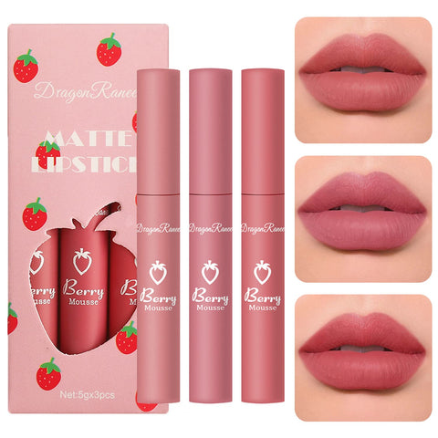 3 Piece Nude Matte Lipstick Set,Natural Nude Lipstick Velvet Air Moisture Smooth Crayon Lip Stain,Matte Lipstick 24 Hour Superstay,Long Lasting Waterproof Lip Gloss Lipstick for Women Makeup(Set C)