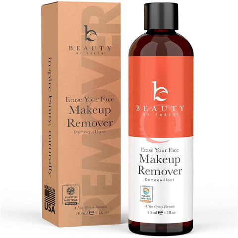 Beauty by Earth Makeup Remover - with Organic Aloe Vera & Witch Hazel, Use with Eye Makeup Remover Wipes or Cotton Pads, Gentle Non-Greasy Makeup Remover for Dry, Oily and Sensitive Skin Types…