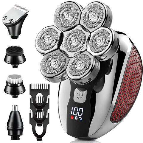 Detachable Head Shavers for Bald Men, Bald Head Shavers for Men Waterproof Wet&Dry, 7D Electric Head Shaver for Men with Hair Sideburns Trimmer, 6 in 1 Electric Razor Cordless Men's Grooming Kit