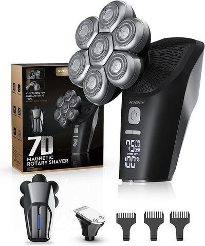 Head Shaver, Kibiy Head Shavers for Bald Men Detachable Electric Head Shavers for Men, Bald Head Shavers for Men Cordless,IPX7 Waterproof Wet/Dry Mens Grooming Kit with Display,Type-C Charge (A)