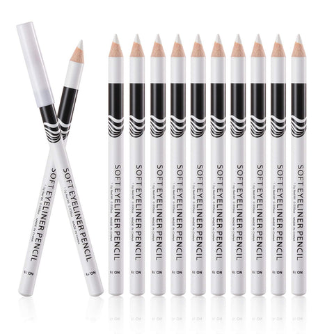 White Eyeliner Pencils Professional Use as Highlighter, Soft, Waterproof, Long-Lasting Eyeshadow, Eye Brightener, Beauty Makeup Tools (12pcs)