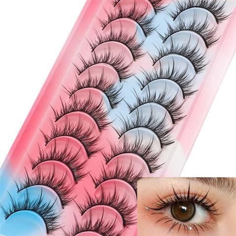 outopen Manga Lashes Natural Look Wispy Fluffy Asian Cosplay Eyelashes Spiky Japanese Anime Lashes 3D Short Fake Eyelash 10 Pairs Pack(SA206)