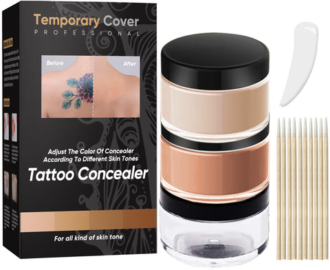 Tattoo Cover Up, 2 Colors Tattoo Concealer Makeup Waterproof, Invisible Skin Concealer Set, Long Lasting Suitable for and Scars, Dark Spots, Vitiligo