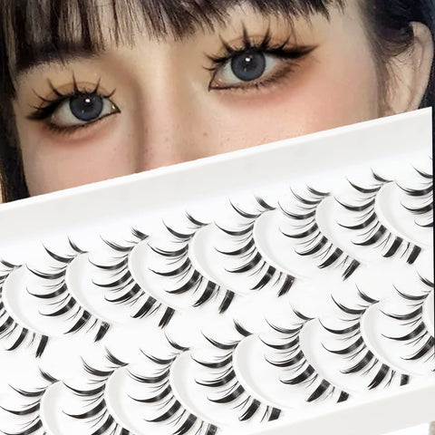 Manga Lashes Clear Band Anime Lashes Natural Look 10 Pairs Natural False Lashes With Spiky 13mm Manga Eyelashes Wispy 3D False Eyelashes Japanese Korean Asian Makeup by Obeyalash