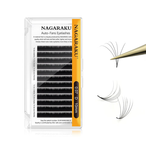 NAGARAKU Easy Fan Eyelash Extensions Volume Lash 0.07 D curl 10mm Rapid Blooming Faux Mink Cluster For Beginners Soft Professional Lash Supplies