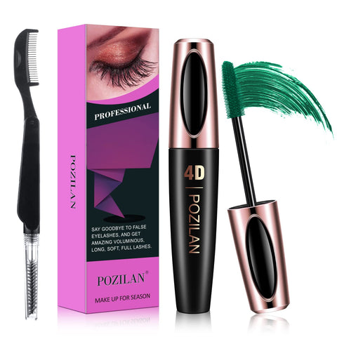 Waterproof Green Mascara with Folding Eyelash Comb Brush - Lengthening, Volumizing, Long-Lasting, Natural Eye Makeup (04 Green)