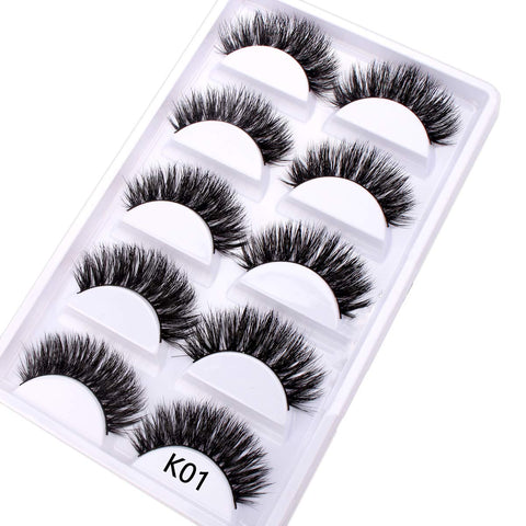 3D Mink False Eyelashes pack Cross Thick Long Dramatic Fake Eye Lashes Eye Makeup 5 Pairs/Box (K01)