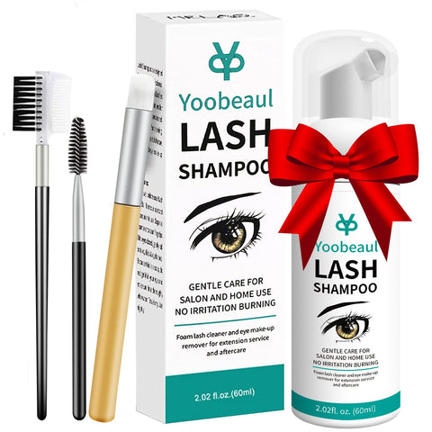 Eyelash Extension Cleanser 60ml Eyelash Brush, Eyelid Foaming Cleanser, Clean for Extensions Natural Lashes, No Paraben/Sulfate, Lash Shampoo, Safe Makeup&Mascara Remover, Salon&Home Use -2 fl.oz