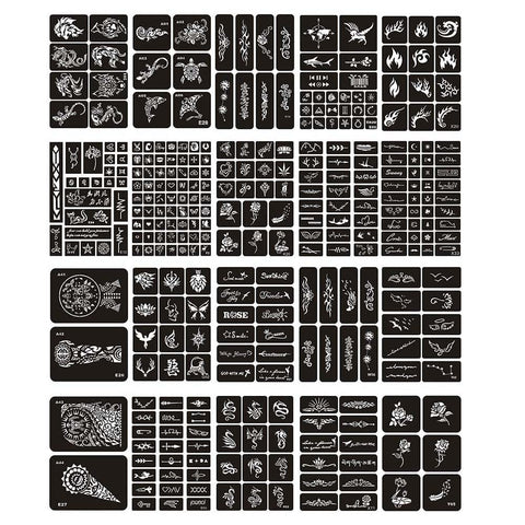 Jurxy 20 Sheets Tattoo Stencil Kit Temporary Tattoo Templates Body Art Designs Self-Adhesive Reusable Tattoo Stickers Kit - Various Patterns for Adults Man Women Kids Teenager