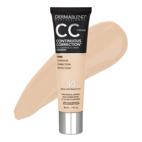 Dermablend Continuous Correction™ Tone-Evening CC Cream Foundation SPF 50+, Full Coverage Foundation Makeup & Color Corrector, Non-Comedogenic , 1 Fl Oz (Pack of 1)