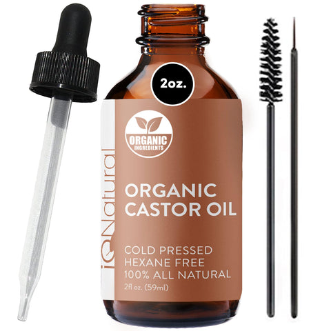 IQ Natural Castor Oil for Eyelashes, Eyebrow and Eyelash Growth Serum, 100% Pure Cold Pressed Organic Castor Oil, Eyelash Serum Conditioner, Lash Serum Growth Hair Oil Treatment, Brow Growth Serum