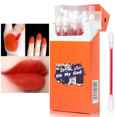 PASNOWFU 20 Pcs/Set of Tattoo Lipstick, Cotton Swab Lipstick, Tattoo Lip Stain Tattoo Lipstick Cotton Swab, Durable Waterproof Liquid Non-Stick Lipstick, Easy to Carry(Color : Orange red)