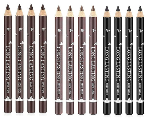 Go Ho 12 PCS Eyebrow Eyeliner Pencils Makeup Pen,Black Brown Dark Brown Waterproof Eye Brow Pencil,Long-lasting Eyeliner Makeup Brow Tint Pencils, 3 Colors Easy to Color?Black+ Brown+Dark Brown?