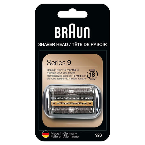 Braun Series 9 Electric Shaver Replacement Head - 92S - Compatible with all Series 9 Electric Razors 9290cc, 9291cc, 9370cc, 9293s, 9385cc, 9390cc, 9330s, 9296cc, (Silver)