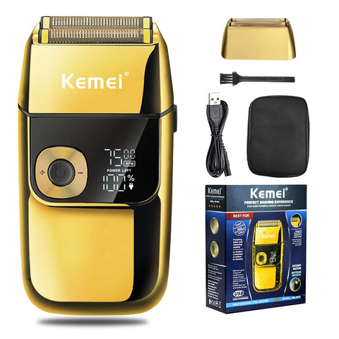 KEMEI Electric Razors for Men, LCD Display Cordless Men's Razors, USB Rechargeable with Pop-up Beard Trimmer Best Worldwide Travel Gift, Model KM 2028, Gold