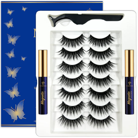 7C SevenCrown Magnetic Eyelashes Natural Look, 7 Pairs Reusable Cat-eye Full volume Magnetic Lashes with 2 Tuble Magnetic Eyeliner & Applicator,Long Lasting, Cruelty-Free,Easy to Apply