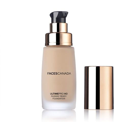 Faces Canada HD Runway Ready Foundation, Red Orange Extract & Gold particles, High Coverage, Oil-Free, Flawless Radiance, Vegan & Cruelty Free, Paraben Free, Ivory 01 (Beige), 1.01 Fl Oz