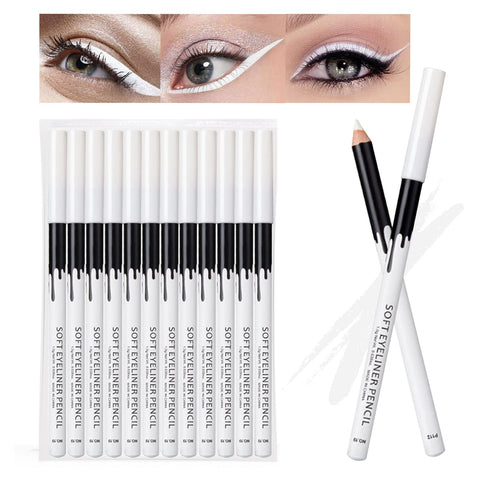 12PCS Erinde White Eyeliner Pencil Soft Highlighter Eye Liner Pencil, Lying Eye Brightener Stick, Eyeshadow Pencil Waterproof Hypoallergenic, White Eye Liners Makeup Pencils, Easy to Color, Christmas Eye Makeup