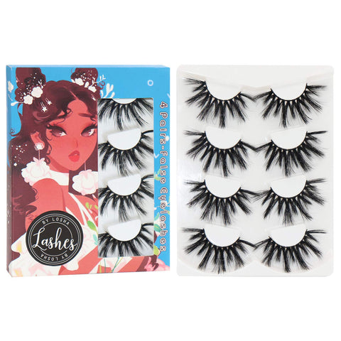 Losha 25mm Lashes,3D Faux Mink Lashes Fluffy Volume Eyelashes Thick Crossed Luxurious Soft Wispy Lashes Pack 4 Pairs Dramatic Eye Makeup (45A)