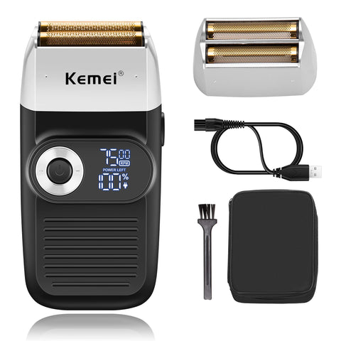 Kemei Foil Professional Electric Shaver for Men Razor with Bald Trimmer Cordless Shavers Rechargeble LED Display 2 in 1