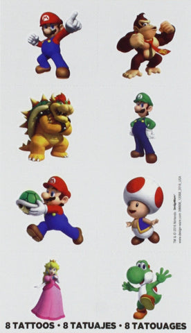 Amscan Super Mario Brothers Tattoo Favors | 2' x 1 3/4' | 8 Pcs.