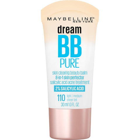 Maybelline New York Dream Pure Skin Clearing BB Cream, 8-in-1 Skin Perfecting Beauty Balm With 2% Salicylic Acid, Sheer Tint Coverage, Oil-Free, Light/Medium, 1 Count