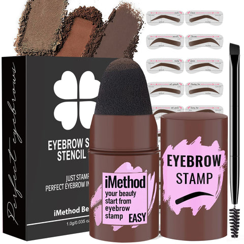 iMethod Eyebrow Stamp and Eyebrow Stencil Kit - Eyebrow Stamping Kit for Perfect Eyebrow Makeup, Eyebrow Pomade, 20 Eye brow Shaping Kit, Easy to Use, Long-Lasting, Brown