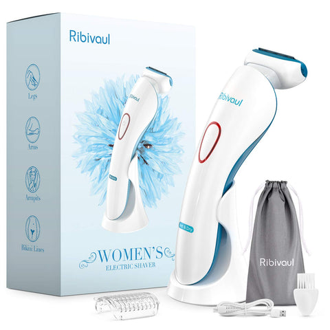 Electric Shaver for Women, Ribivaul Women's Electric Razor for Legs and Underarms, Cordless Ladies Electric Razor for Women Pubic Hair, 3-Blade in 1 Foil Shaver and Bikini Trimmer, Wet & Dry Use, Blue