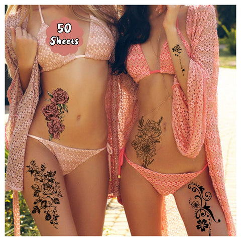 Cerlaza 162 Styles Temporary Tattoos for Women Adults Girls, Fake Sleeve Henna Tattoo Stickers, Leg Makeup Waterproof Realistic Long Lasting Semi Permanent Tattoos Kit-50 sheets