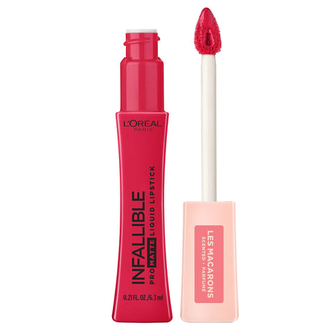 L'Oreal Paris Makeup Infallible Pro Matte Les Macarons Scented Matte Liquid Lipstick, Highly Pigmented, Longwear, Waterproof and Smudge Proof, Framboise Frenzy, 0.21 fl; oz.