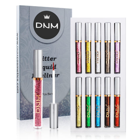 VOLLUCK 10 Colors glitter eyeliner liquid, Metallic Shimmer Glitter Eyeshadow ,Long Lasting Waterproof Sparkling Eyeliner Eye Shadow Set for Party Festival Makeup