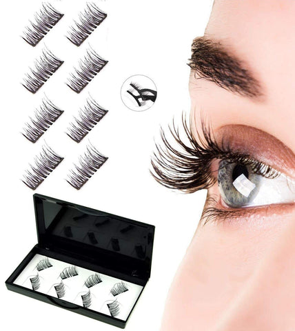 No Glue Magnetic Eyelashes Natural Look, Half Eye 2 Magnets Reusable False Eyelashes with Applicator