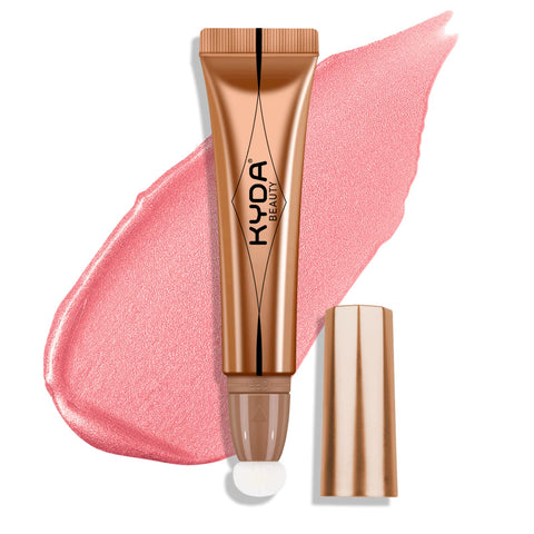 KYDA Shimmer Face Blush Beauty Wand with Cushion Applicator, Natural Pearl Finish, Silky Smooth Creamy Formula, Lightweight Blendable Blush Rouge Stick, by Ownest Beauty-Pretty Peach