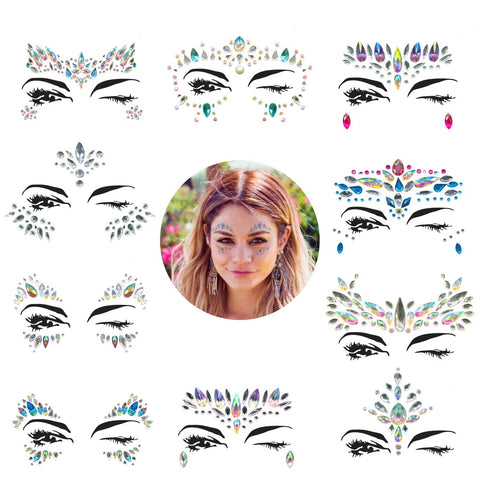 YRYM HT Face Gems, 10 Sets Mermaid Face Jewels Festival Face Gems Rhinestones Rave Eyes Body Bindi Temporary Stickers Crystal Face Stickers Decorations Fit for Festival Party?10 Sets collection?