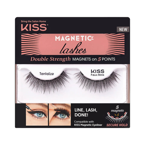 KISS Magnetic Lashes, Tantalize, 1 Pair of Synthetic False Eyelashes With 5 Double Strength Magnets, Wind Resistant, Dermatologist Tested Fake Lashes Last Up To 16 Hours, Reusable Up To 15 Times