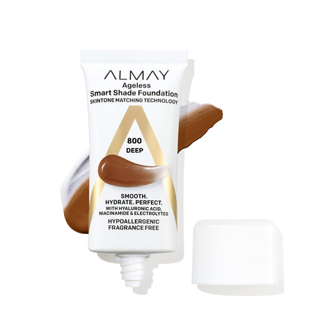 Almay Anti-Aging Foundation, Smart Shade Face Makeup with Hyaluronic Acid, Niacinamide, Vitamin C & E, Hypoallergenic-Fragrance Free, 800 Deep, 1 Fl Oz (Pack of 1)