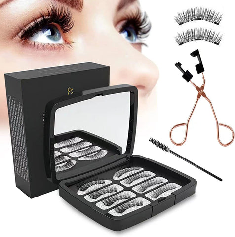 Magnetic Eyelashes without Eyeliner, Reusable Dual Magnetic Eyelashes NO Eyeliner or Glue Needed, Magnets False Eyelashes, Soft 3D Fake Lashes Extension with Tweezers, Natural Look Eyelashes Set