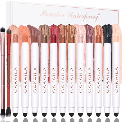 12PCS Eyeshadow Stick Soft Creamy Matte Eye Shadow Pencil Crayon Highlighting Pigmented Shiny Waterproof Classy Shimmer Sticks Sets with 2PC Double End Brush (12PCS)