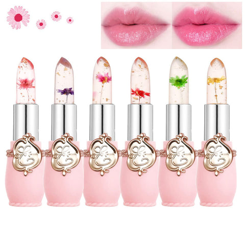 Btspring Clear Flower Jelly Lipstick, 6 Packs Nutritious Moisturizer Lip Balm Temperature Color Change Lipstick Matte Long Lasting Lip Gloss (Pink)
