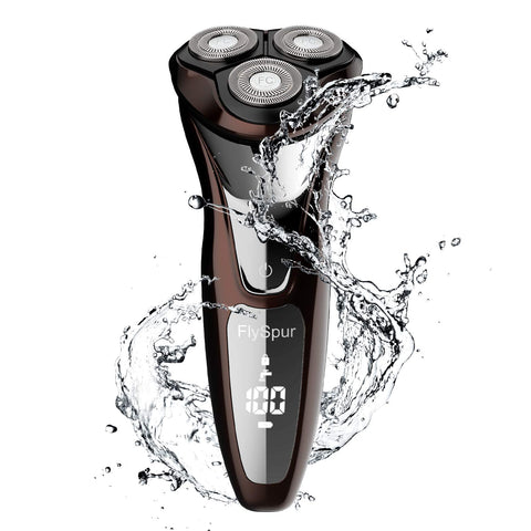 Electric Shavers for Men FlySpur 3D Rechargeable 100% Waterproof Men Rotary Electric Razor Wet Dry with Pop up Trimmer LED Display 120 Minutes Shaving (Brown)