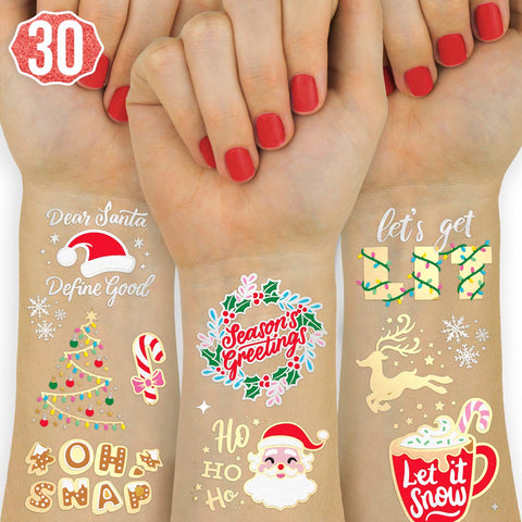 xo, Fetti Christmas Decorations Temporary Tattoos for Kids - 30 Glitter Styles | Merry Christmas Party Favors, Stocking Stuffer, Christmas Eve Gift, Xmas Tree + Lights, Santa, More