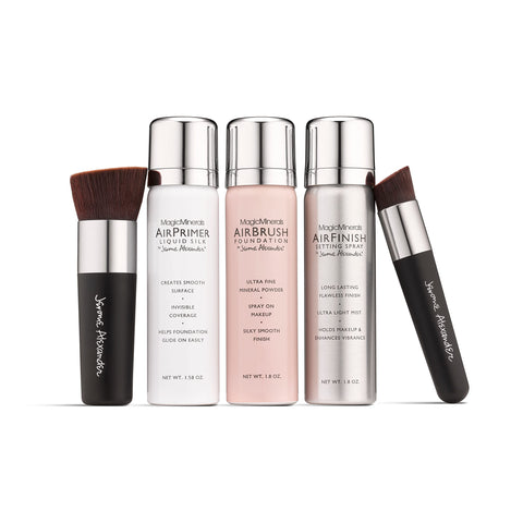 MagicMinerals Deluxe AirBrush Foundation by Jerome Alexander - 5pc Spray Makeup Set with Anti-aging Ingredients for Smooth Radiant Skin (Warm Beige)