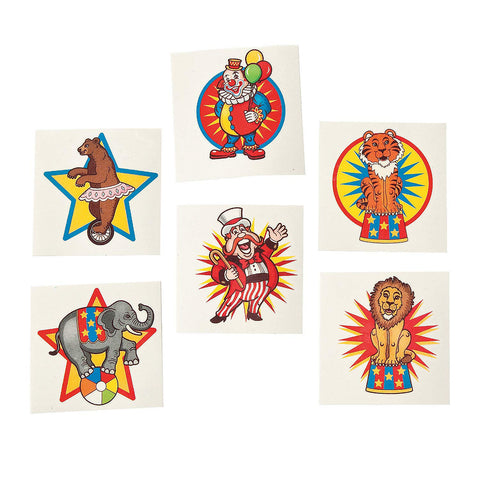 Fun Express 72 pieces, Carnival Big top Circus Tattoos | 2 Inch