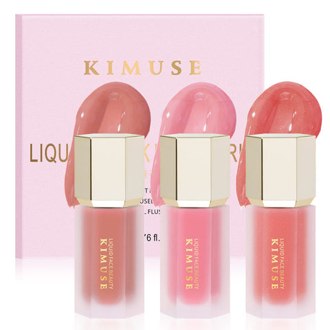 KIMUSE Soft Liquid Blush Makeup Trio, Weightless, Long-lasting Liquid Blush, Luxurious, Dewy Finish, Blends Effortlessly, Healthy Flush, 3 * 0.177 Oz