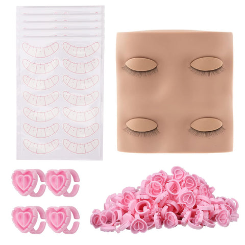 Pretty memory Lash Practice Kit with 2 Pairs of Lash Mannequin Head, 100 Pcs Glue Rings for Eyelash Extension, 35 Pairs of Lash Mapping Stickers, Eyelash Extension Supplies for Lash Extension Practice