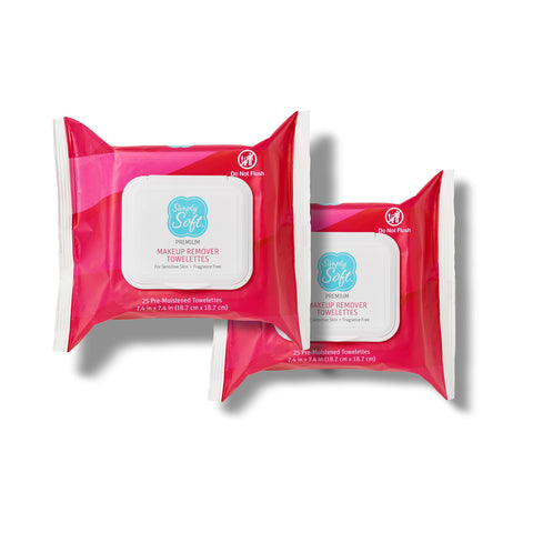 Simply Soft Premium Makeup Remover Towelettes 25 ct (2 Flip-top Packs), Fragrance-Free Makeup Wipes for Sensitive Skin, Hypoallergenic, pH Balanced Eye Makeup Remover Wipes, Cleansing Face Wipes
