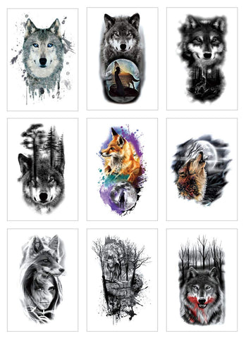 Wolf Temporary Fake Tattoo Stickers For Man Half Arm Size L8.3"xW5.8"