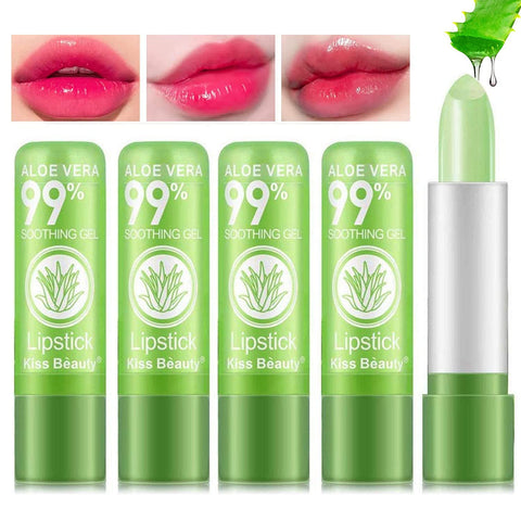 5 Pack Aloe Vera Color Changing Lipstick, Long Lasting Moisturizing Temperature Color Changing Aloe Vera Lip Gloss Lip Balm, Green Lipstick that Turns Pink Magic lipstick Makeup (Aloe Vera Lipstick)