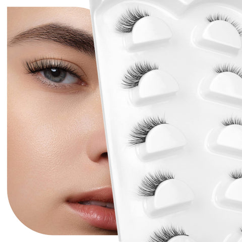 Half Lashes Natural Look Accent False Lash Strip ALPHONSE Wispy Clusters Asian Cat Eye Clear Band Fake Eyelashes Pack 5 Pairs